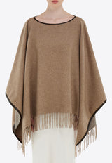 Ferragamo Cashmere Fringed Cape Brown 321235 CAPE DOUBLE 790370 TAUPE GREY