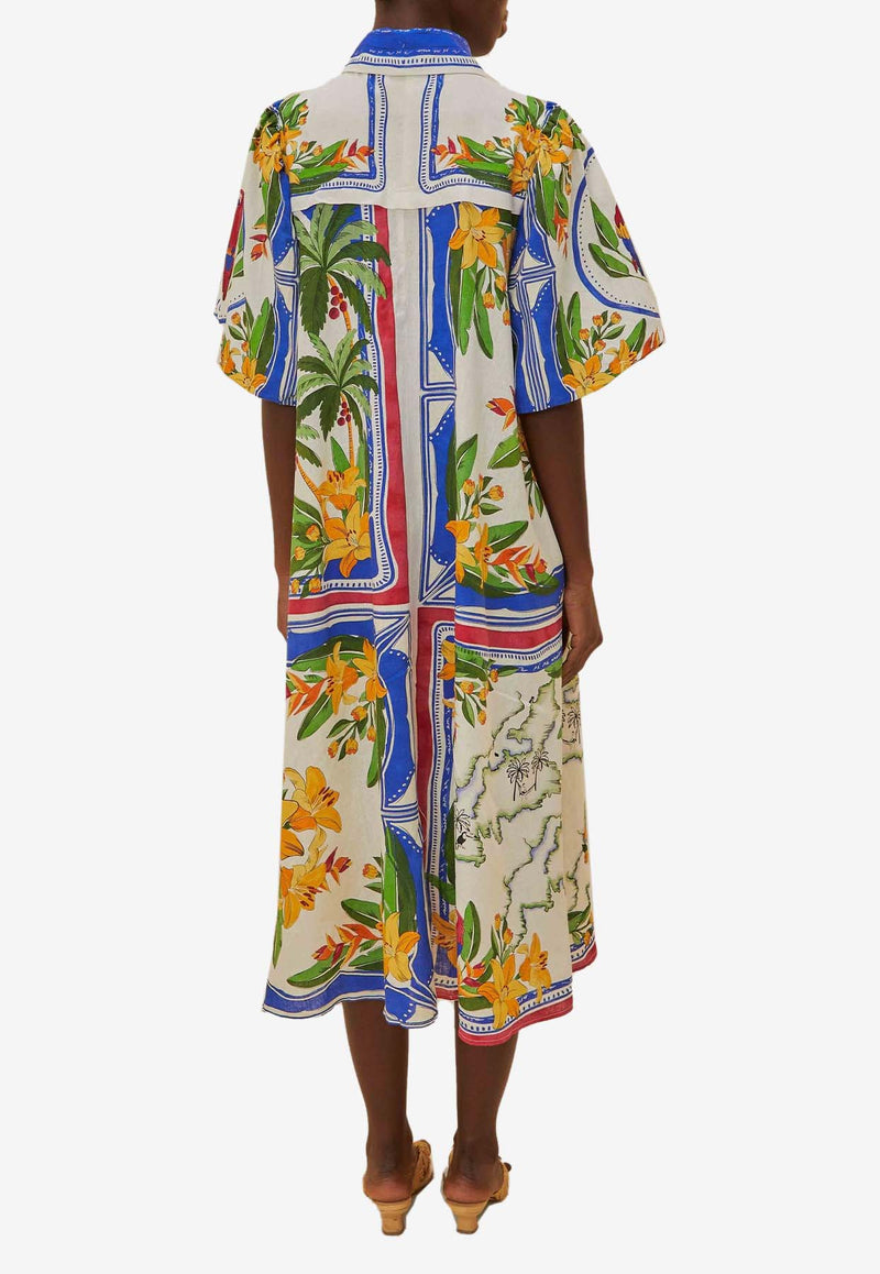 Farm Rio Tropical Destination Midi Shirt Dress Multicolor 321375MULTICOLOUR