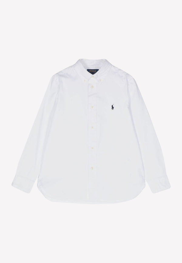 Polo Ralph Lauren Kids Boys Logo-Embroidered Long-Sleeved Shirt White 321819238001_000_WHITE