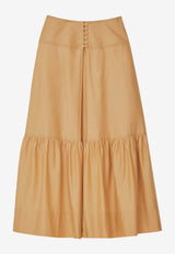 Farm Rio Topstitching Flared Midi Skirt Khaki 321928KHAKI