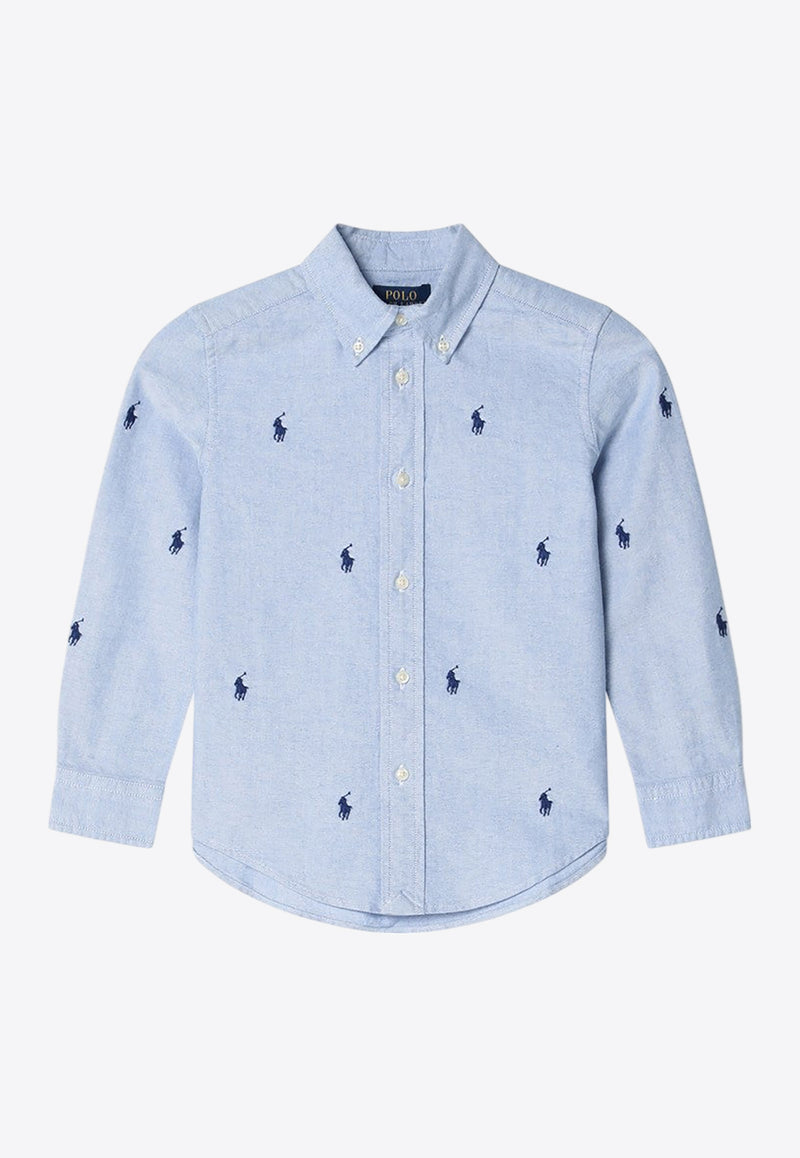 Polo Ralph Lauren Kids Boys All-Over Logo Long-Sleeved Shirt Light Blue 322878876CO/Q_POLOR-BB