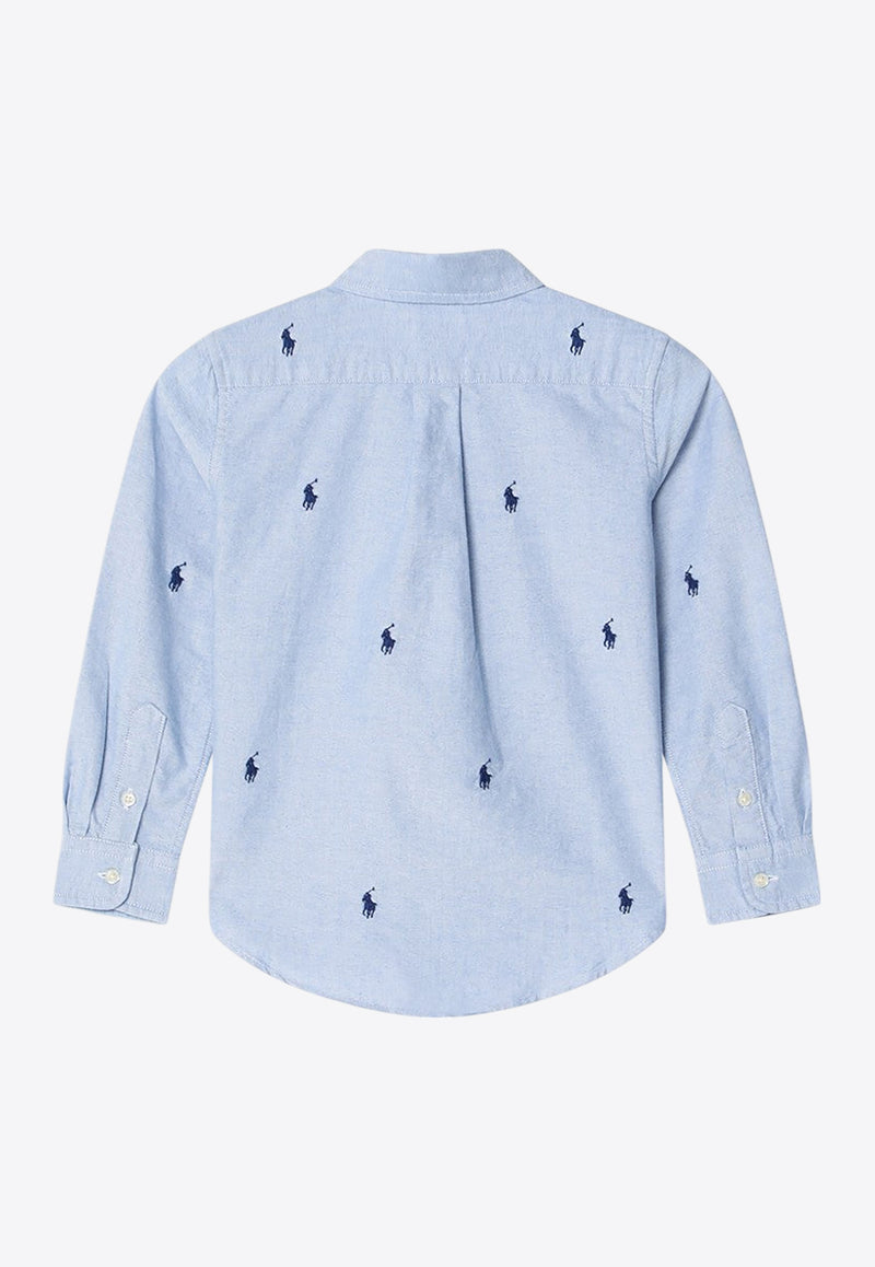 Polo Ralph Lauren Kids Boys All-Over Logo Long-Sleeved Shirt Light Blue 322878876CO/Q_POLOR-BB