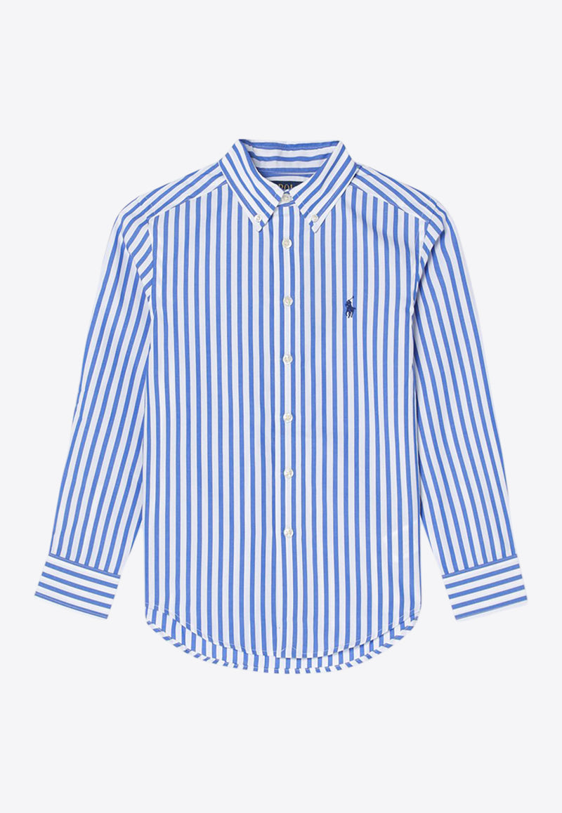 Polo Ralph Lauren Kids Boys Striped Long-Sleeved Logo Shirt Light Blue 322918249CO/Q_POLOR-WB