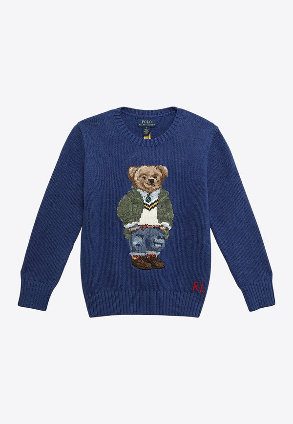 Polo Ralph Lauren Kids Boys Polo Bear Intarsia Knit Sweater Blue 322932479001CO/O_POLOR-BR