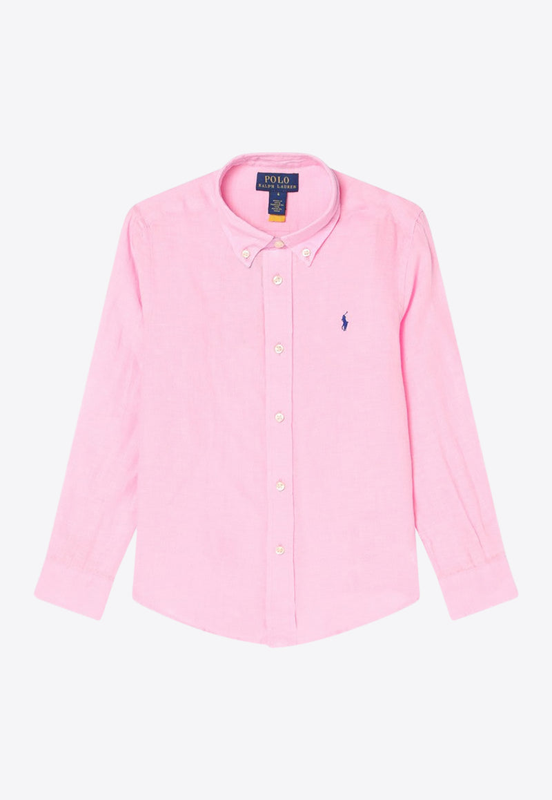 Polo Ralph Lauren Kids Boys Linen Long-Sleeved Shirt Pink 322967600002LI/Q_POLOR-CP
