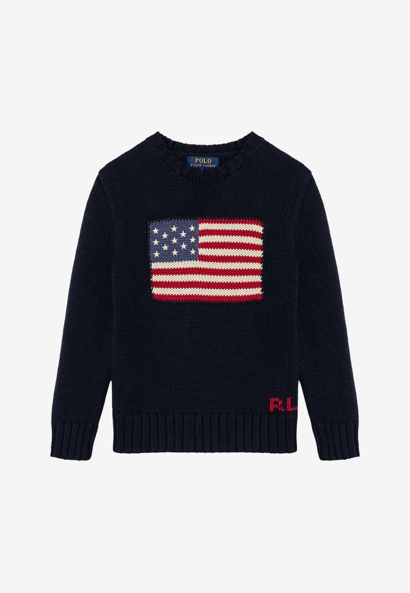 Polo Ralph Lauren Kids Boys The Iconic Flag Knitted Sweater Blue 323668285001CO/P_POLOR-HN