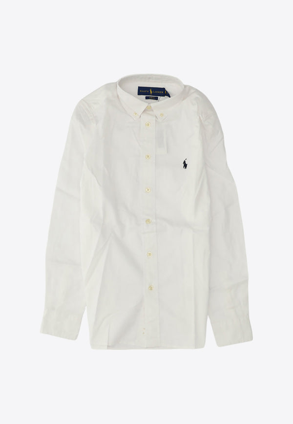 Polo Ralph Lauren Kids Boys Logo Embroidered Long-Sleeved Shirt White 323819238001_000_WHITE