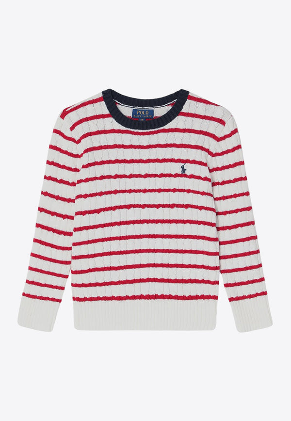 Polo Ralph Lauren Kids Boys Cable Knit Striped Sweater White 323957699CO/Q_POLOR-PW