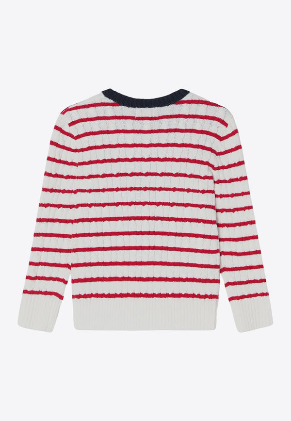 Polo Ralph Lauren Kids Boys Cable Knit Striped Sweater White 323957699CO/Q_POLOR-PW