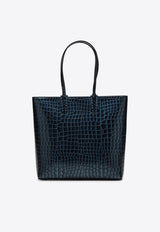 Christian Louboutin Cabata Croc-Embossed Leather Tote Bag Blue 3245054LE/P_LOUBO-BL5E