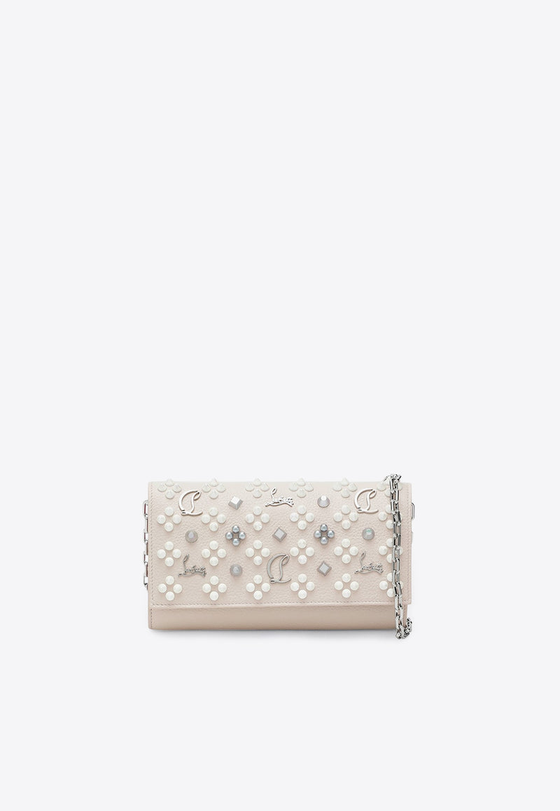 Christian Louboutin Paloma Embellished Chain Clutch Beige 3255076LE/S_LOUBO-F609