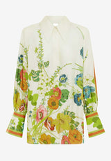 ALÉMAIS Constance Long-Sleeved Floral Silk Shirt Cream 3276TCREAM