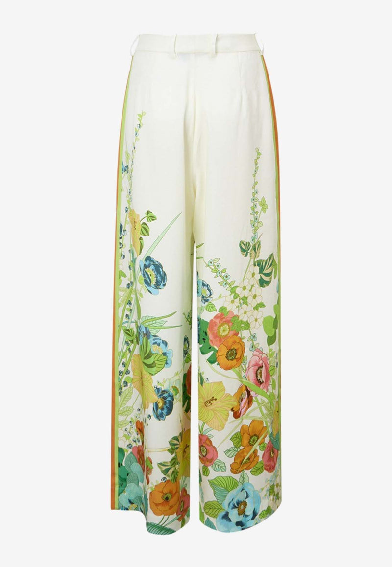 ALÉMAIS Constance Floral Print Wide-Leg Pants Cream 3277PCREAM