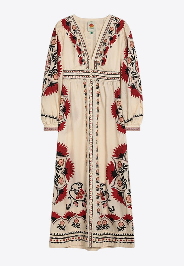 Farm Rio Cashew Mandala Floral Print Midi Dress Cream 328978CO/Q_FARM-25026