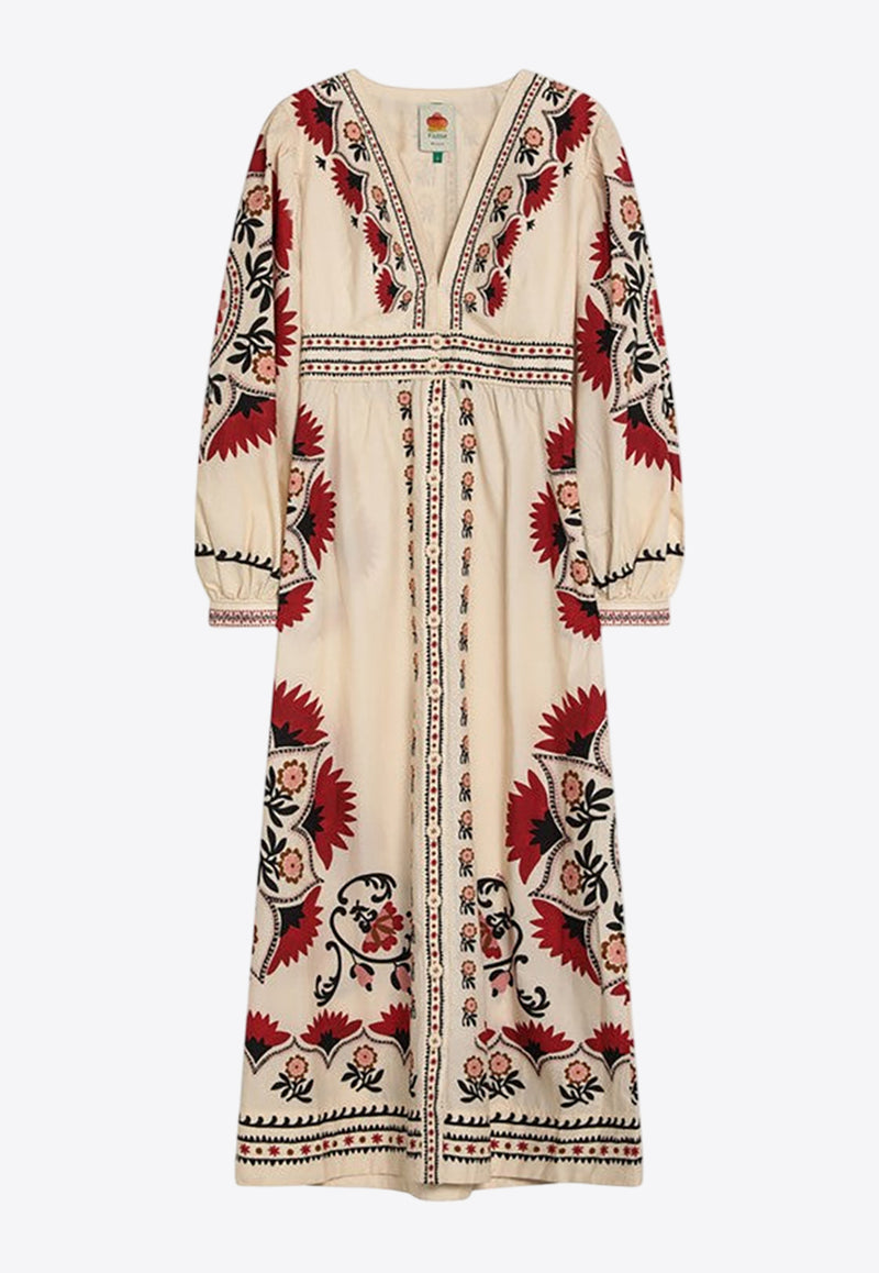 Farm Rio Cashew Mandala Floral Print Midi Dress Cream 328978CO/Q_FARM-25026