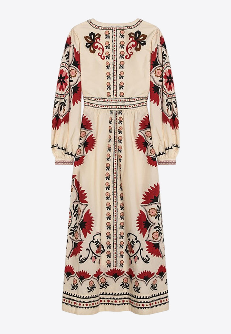 Farm Rio Cashew Mandala Floral Print Midi Dress Cream 328978CO/Q_FARM-25026