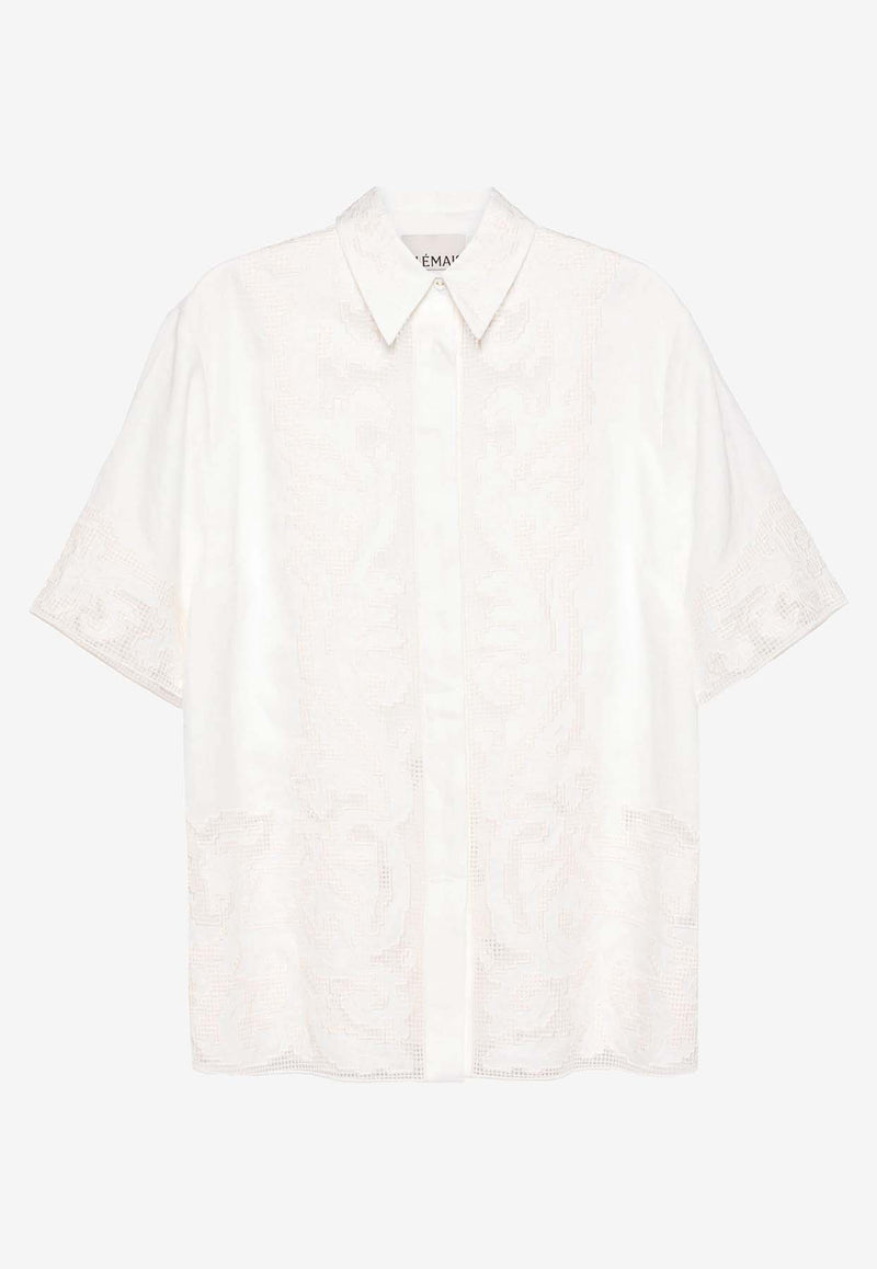 ALÉMAIS Pegasus Embroidered Short-Sleeved Shirt White 3311TWHITE