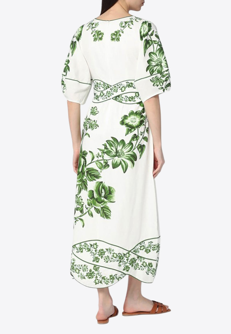 Farm Rio Floral Cascade V-neck Midi Dress White 331950LI/Q_FARM-25057