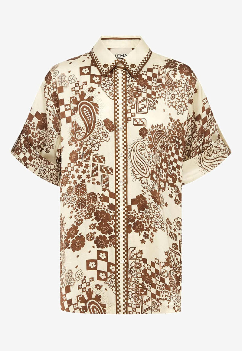 ALÉMAIS Vinnie Short-Sleeved Printed Shirt Brown 3351TBROWN