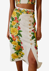 Farm Rio Picnic Flowers Linen Skirt Multicolor 335736_WHITE MULT