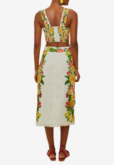 Farm Rio Picnic Flowers Linen Skirt Multicolor 335736_WHITE MULT