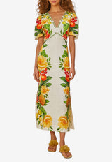 Farm Rio Picnic Flowers V-neck Midi Dress Multicolor 335815_MULTI COLO
