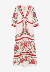 Farm Rio Floral Print V-neck Midi Dress Multicolor 336321_PINK