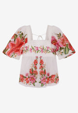 Farm Rio Floral Print Blouse with Open-Back Multicolor 336450_PRINTED