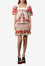 Farm Rio Floral Print Blouse with Open-Back Multicolor 336450_PRINTED