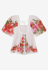 Farm Rio Floral Print Blouse with Open-Back Multicolor 336450_PRINTED