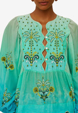 Farm Rio Palm Tree Tapestry Wavy Yoke Blouse Turquoise 336569_TURQUOISE