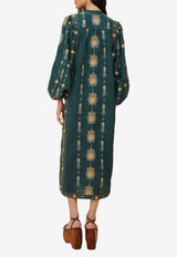 Farm Rio Pineapple-Embroidered Tunic Midi Dress Green 336687_GREEN