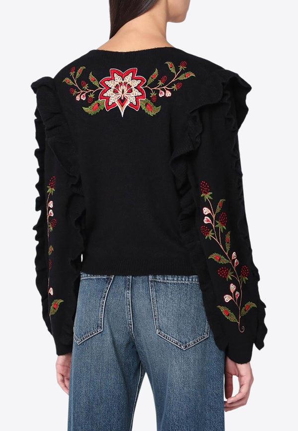 Farm Rio Embroidered V-neck Cardigan Black 340201PL/R_FARM-25015