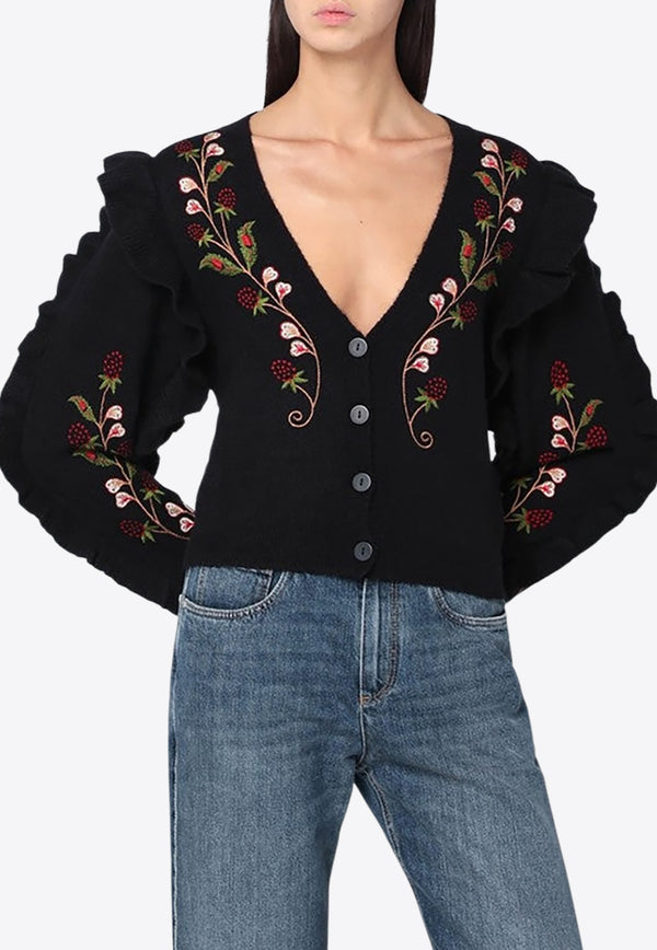 Farm Rio Embroidered V-neck Cardigan Black 340201PL/R_FARM-25015