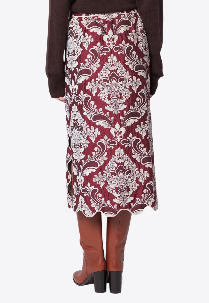 Farm Rio Jacquard Waves Midi Skirt Burgundy 340295PL/R_FARM-L0094