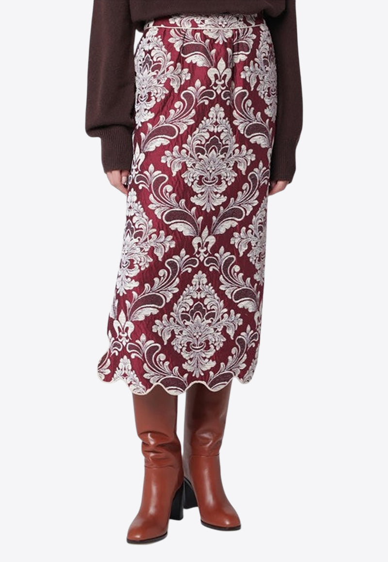 Farm Rio Jacquard Waves Midi Skirt Burgundy 340295PL/R_FARM-L0094