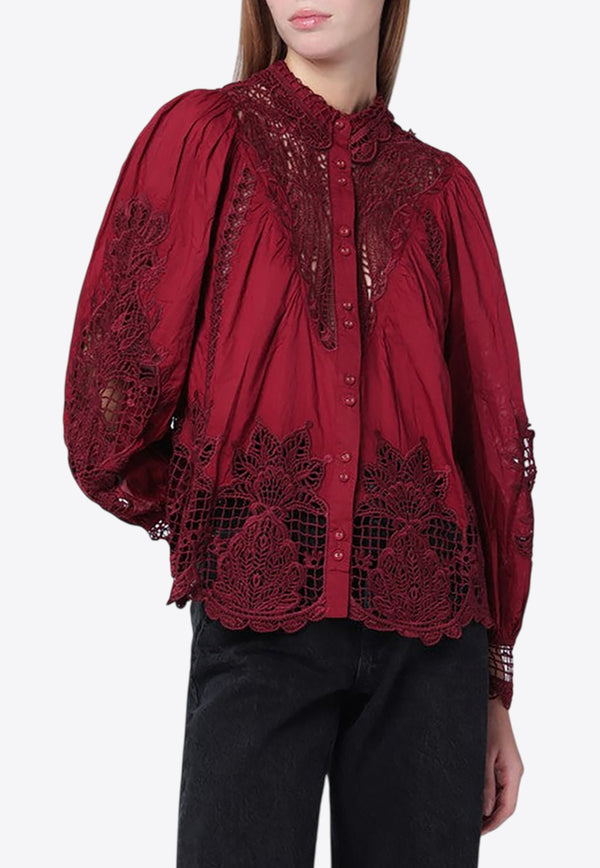 Farm Rio Garden Guipure Lace Long-Sleeved Shirt Burgundy 340369CO/R_FARM-L0008