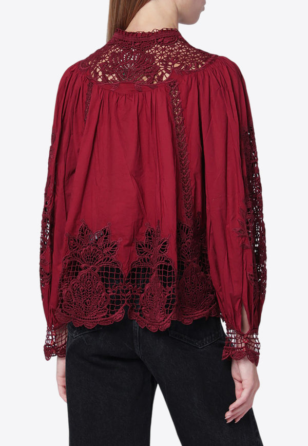 Farm Rio Garden Guipure Lace Long-Sleeved Shirt Burgundy 340369CO/R_FARM-L0008
