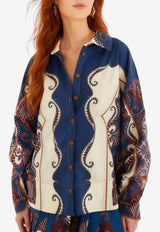 Farm Rio Arabesque Scarf Long-Sleeved Shirt Multicolor 344003_BLUE MULTI