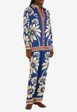 Farm Rio Luna Floral Print Pajama Shirt Multicolor 344132_BLUE MULTI