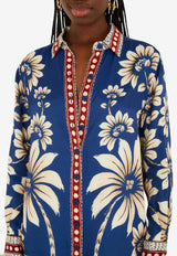 Farm Rio Luna Floral Print Pajama Shirt Multicolor 344132_BLUE MULTI