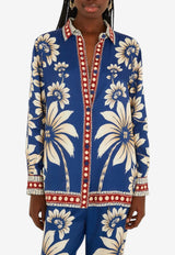 Farm Rio Luna Floral Print Pajama Shirt Multicolor 344132_BLUE MULTI
