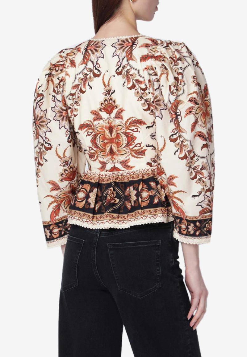 Farm Rio Majestic Garden Lace Blouse  Multicolor 344141CO/S_FARM-26069