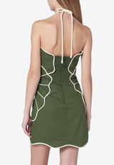 Farm Rio Wavy-Trimmed Halterneck Mini Dress Green 344455LI/S_FARM-L0013