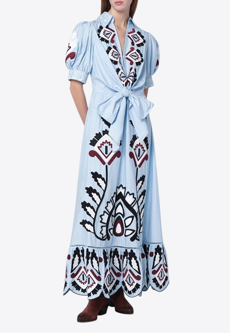 Farm Rio Artisanal Embroidered Maxi Dress Light Blue 344655CO/S_FARM-L0003