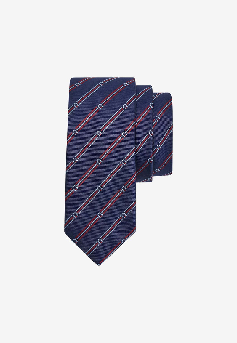 Salvatore Ferragamo Striped Gancini Silk Tie Blue 350975 4 VATICA7J 773703 F NAVY/BORDEAUX