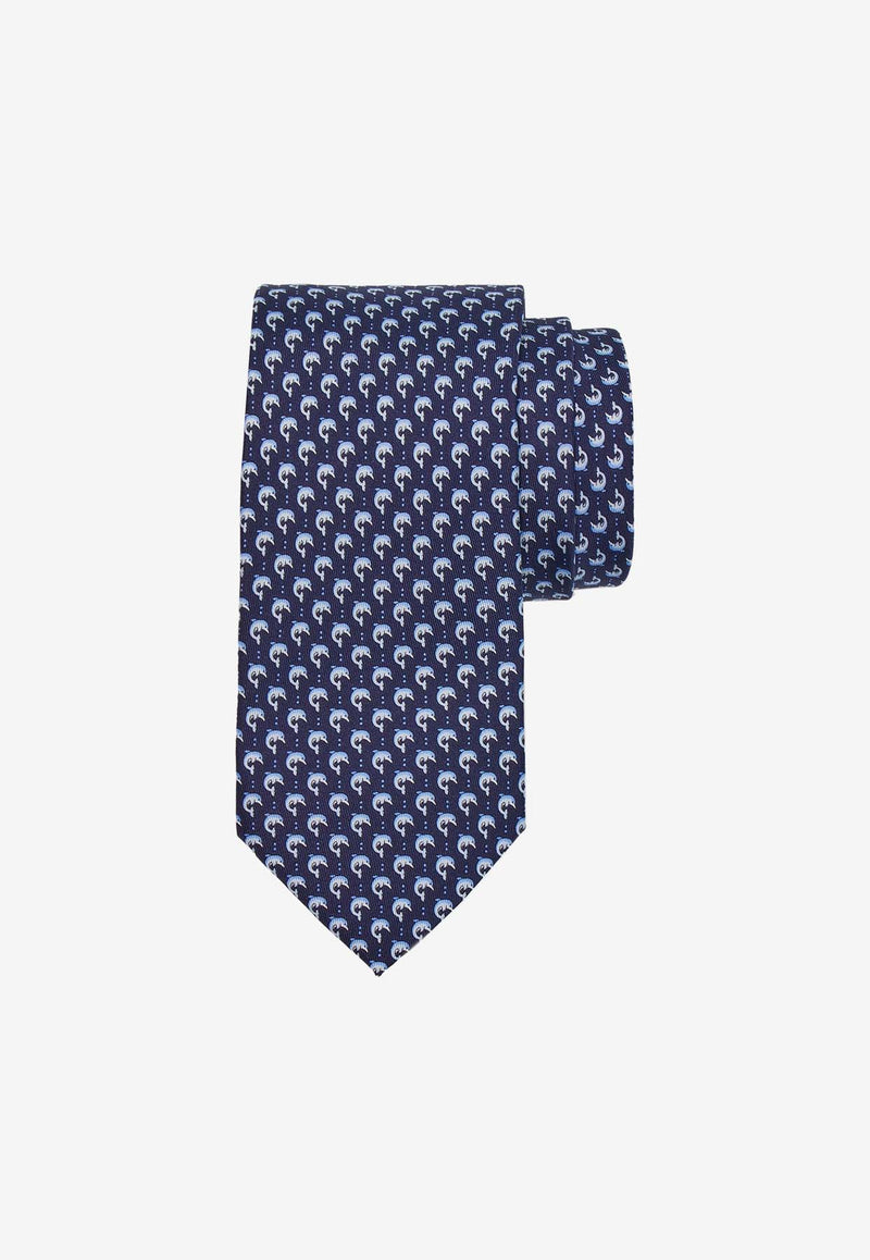 Salvatore Ferragamo All-Over Dolphin Print Silk Tie Blue 350978 4 VALTER 773921 F NAVY