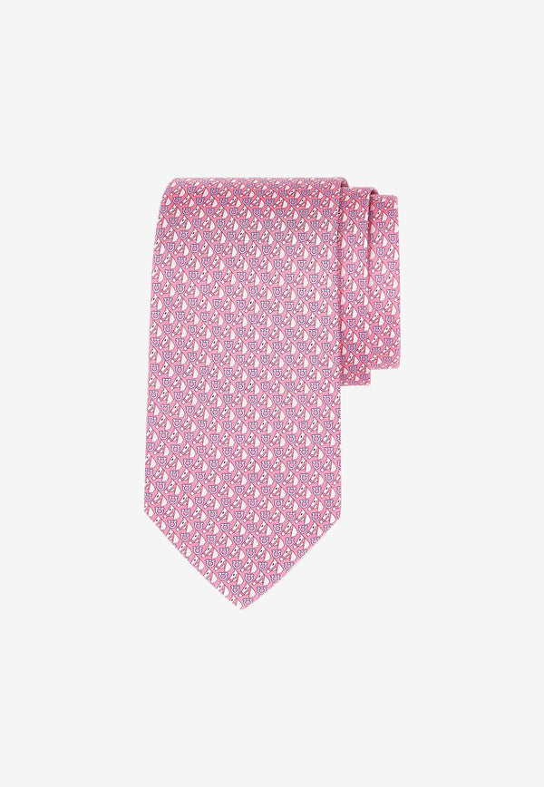 Salvatore Ferragamo Equestrian Print Silk Tie Pink 350979 4 VARENNE 773952 F ROSA