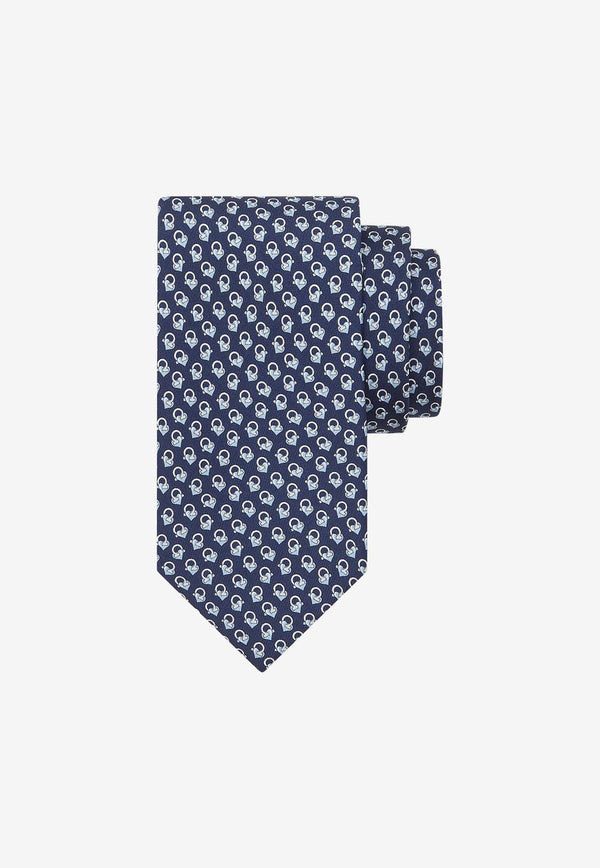 Salvatore Ferragamo Gancini Love Print Silk Tie Blue 350986 4 VIP 774066 F NAVY