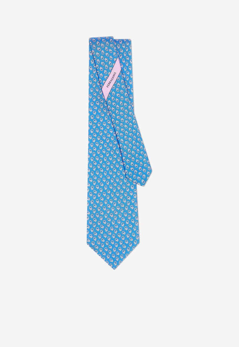 Salvatore Ferragamo Gancini Love Print Silk Tie Light Blue 350986 4 VIP 774068 F CELESTE